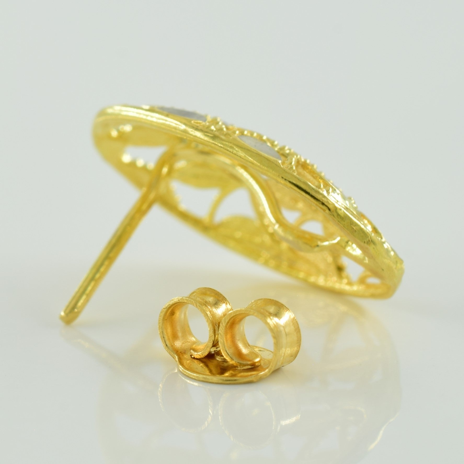 18k Two Tone Gold Stud Earrings |