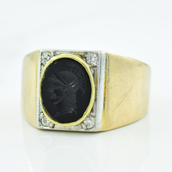 Intaglio Black Onyx & Diamond Ring | 2.00ct, 0.08ctw | SZ 9.75 |