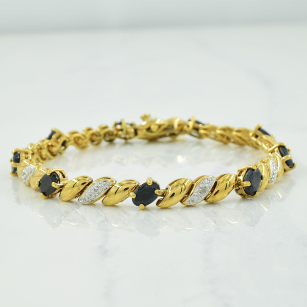 Sterling Silver with Gold Plating Sapphire & Diamond Bracelet | 4.50ctw, 0.02ctw | 7