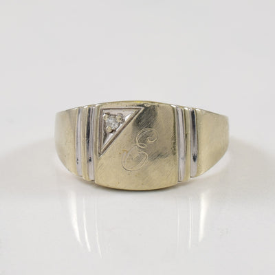 Single Stone Diamond 'E' Initial Signet Ring | 0.02ct | SZ 9.75 |