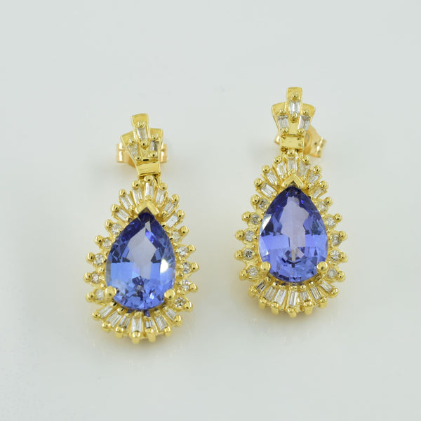 Synthetic Blue Sapphire & Diamond Earrings | 5.00ctw, 0.25ctw |