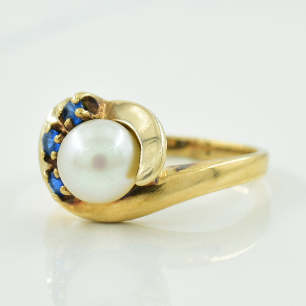 Cultured Pearl & Synthetic Spinel Bypass Ring | 2.00ct, 0.10ctw | SZ 6.75 |