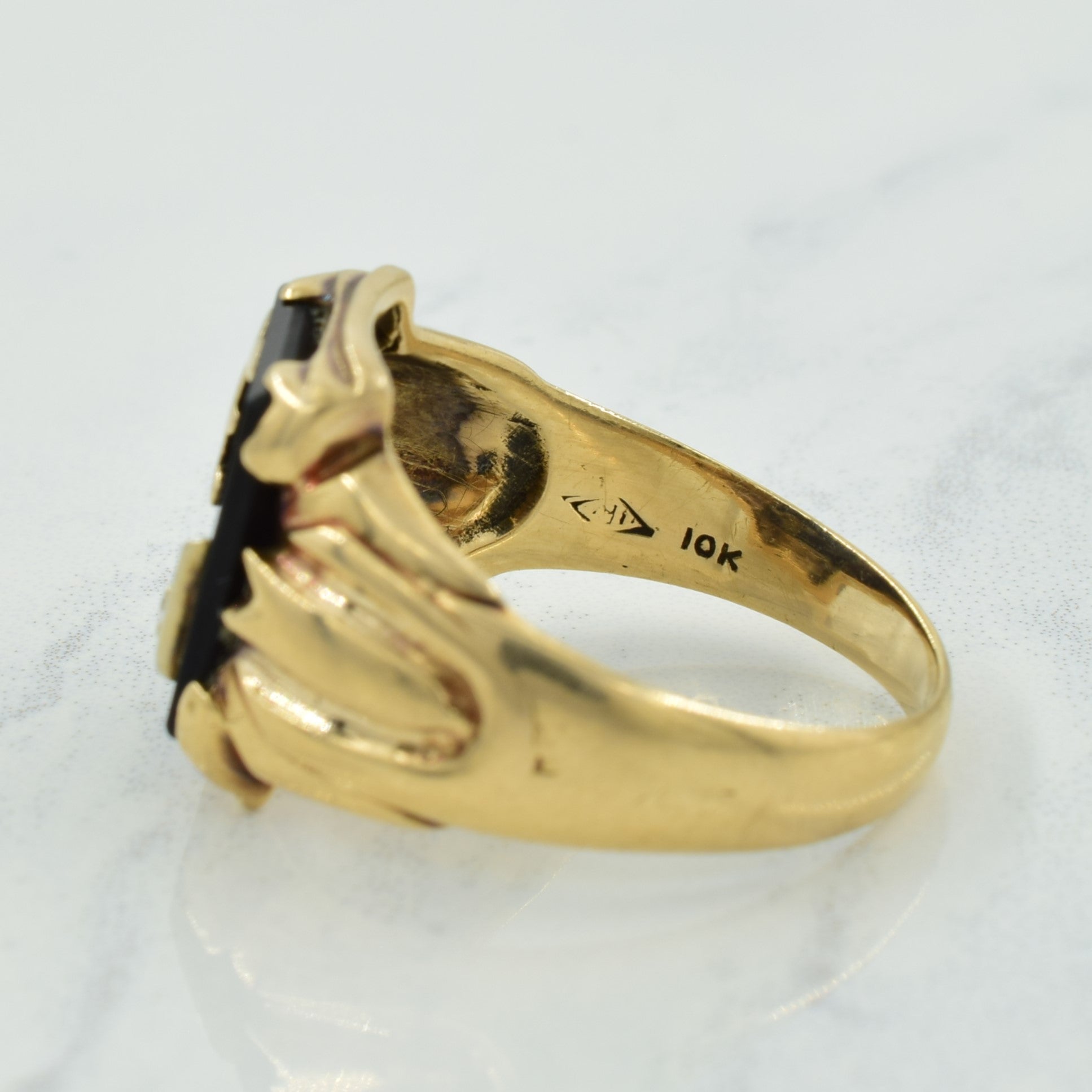 'B' Initial Black Onyx & Diamond Ring | 3.50ct, 0.01ct | SZ 9.5 |