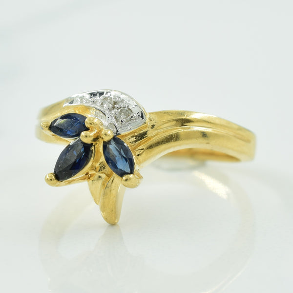 Blue Sapphire & Diamond Chevron Ring | 0.21ctw, 0.02ctw | SZ 6.5 |