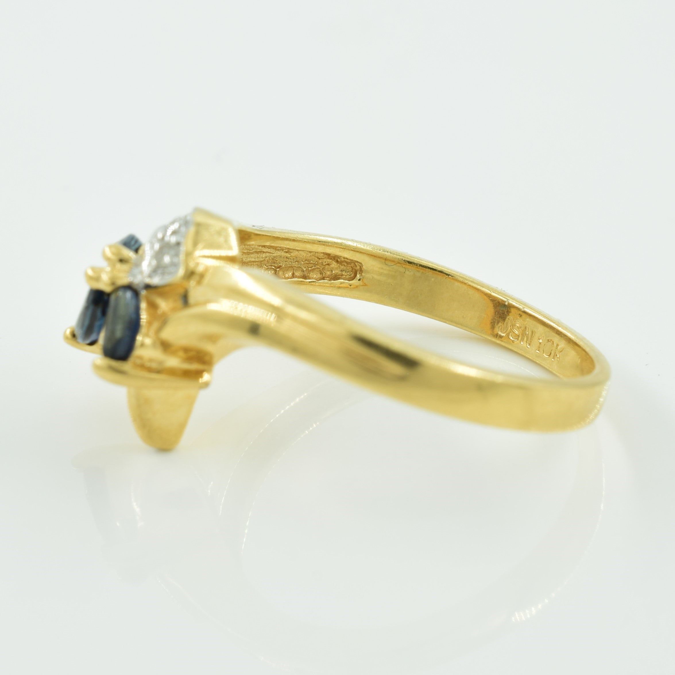 Blue Sapphire & Diamond Chevron Ring | 0.21ctw, 0.02ctw | SZ 6.5 |