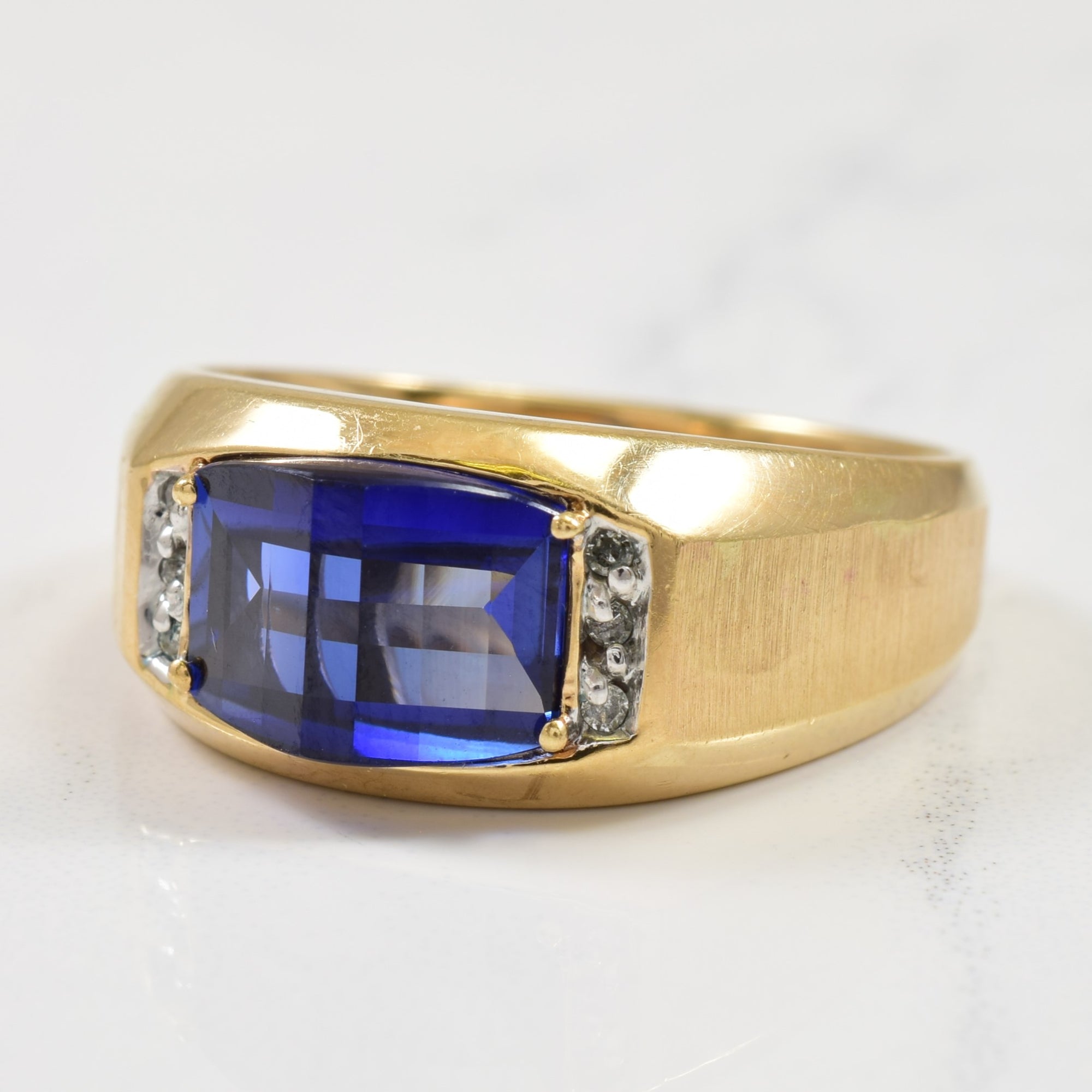 Synthetic Blue Sapphire & Diamond Ring | 4.50ct, 0.03ctw | SZ 10.5 |