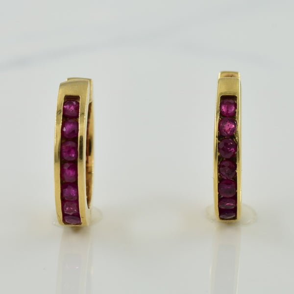 Ruby & Diamond Reversable Huggie Earrings | 0.42ctw, 0.14ctw |