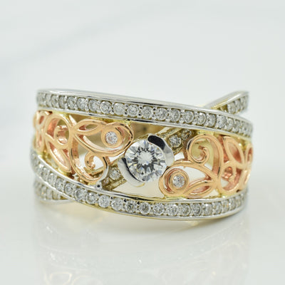 Two Tone Diamond Crossover Ring | 0.68ctw | SZ 6.25 |