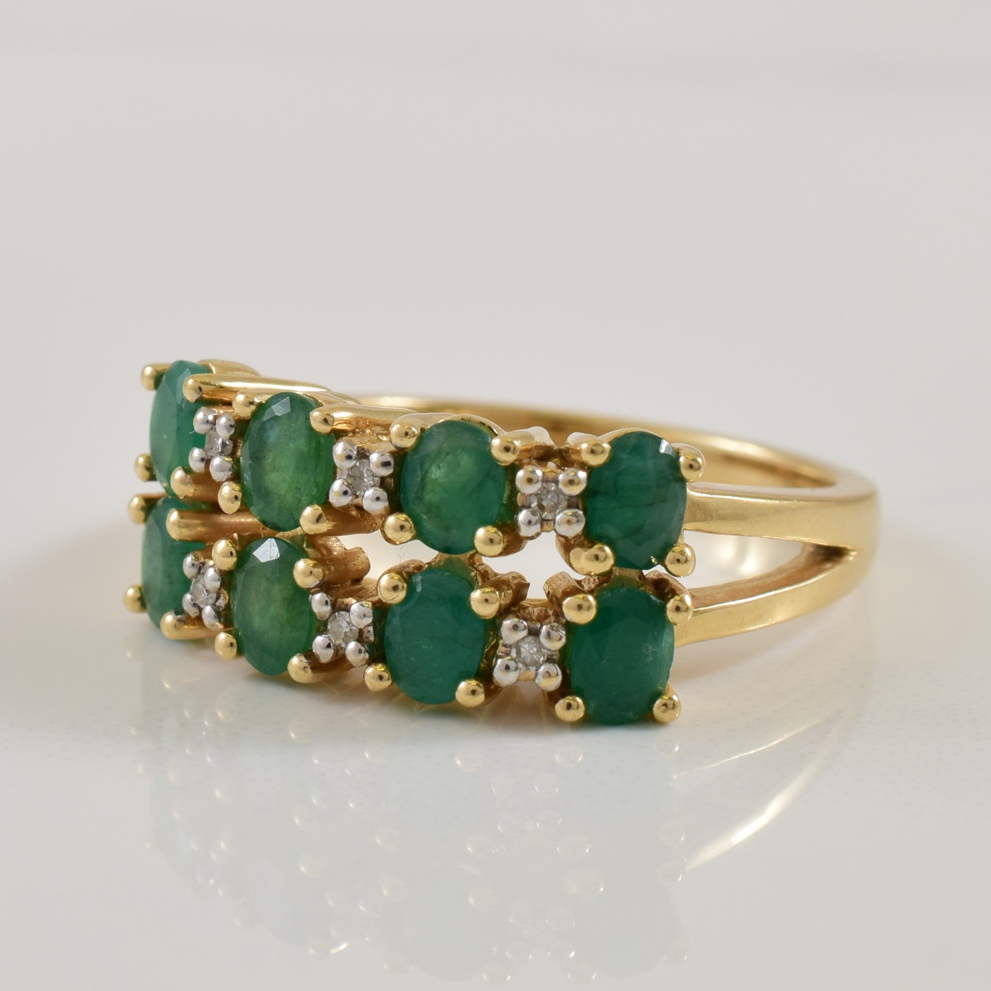 Double Row Emerald & Diamond Ring | 1.20ctw, 0.03ctw | SZ 7 |