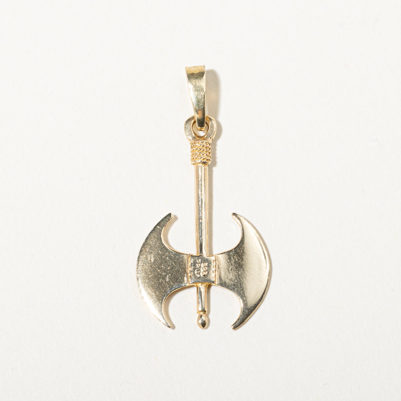 14k Yellow Gold Textured Labrys Battle Axe Pendant