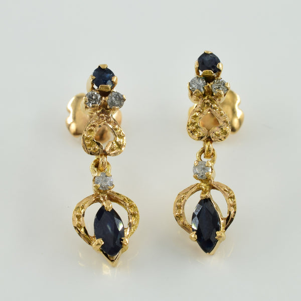 Blue Sapphire & Diamond Drop Earrings | 0.80ctw, 0.18ctw |