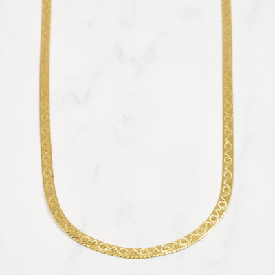 14k Yellow Gold Decorated Herringbone Chain | 17
