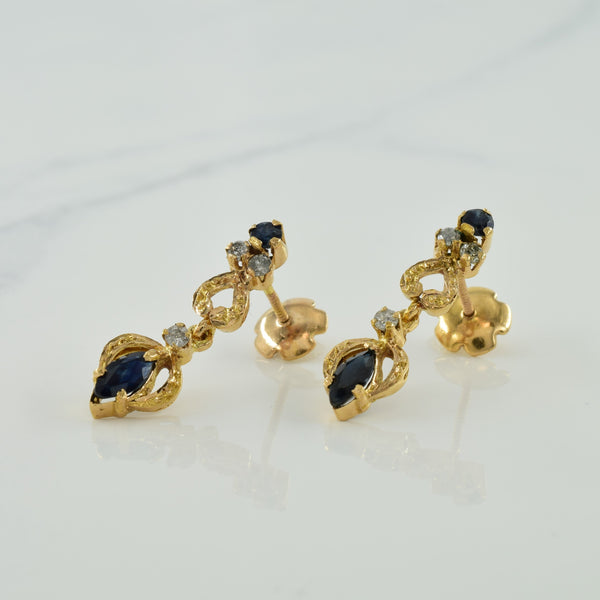 Blue Sapphire & Diamond Drop Earrings | 0.80ctw, 0.18ctw |