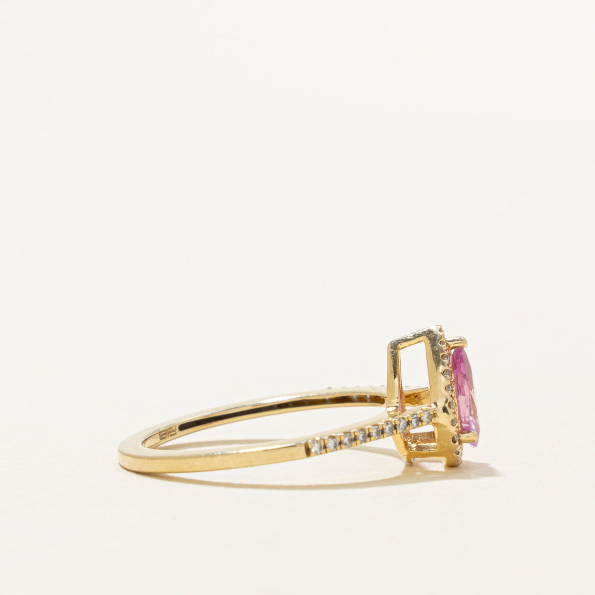 14k Pear Cut Pink Sapphire & Diamond Halo Ring | 0.71ct, 0.13ctw | SZ 7.25