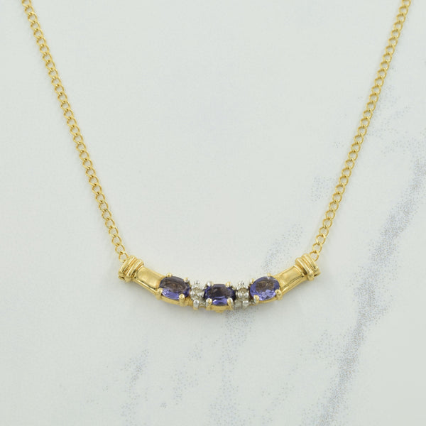 Iolite & Diamond Pendant Necklace | 0.36ctw, 0.01ctw | 17.50