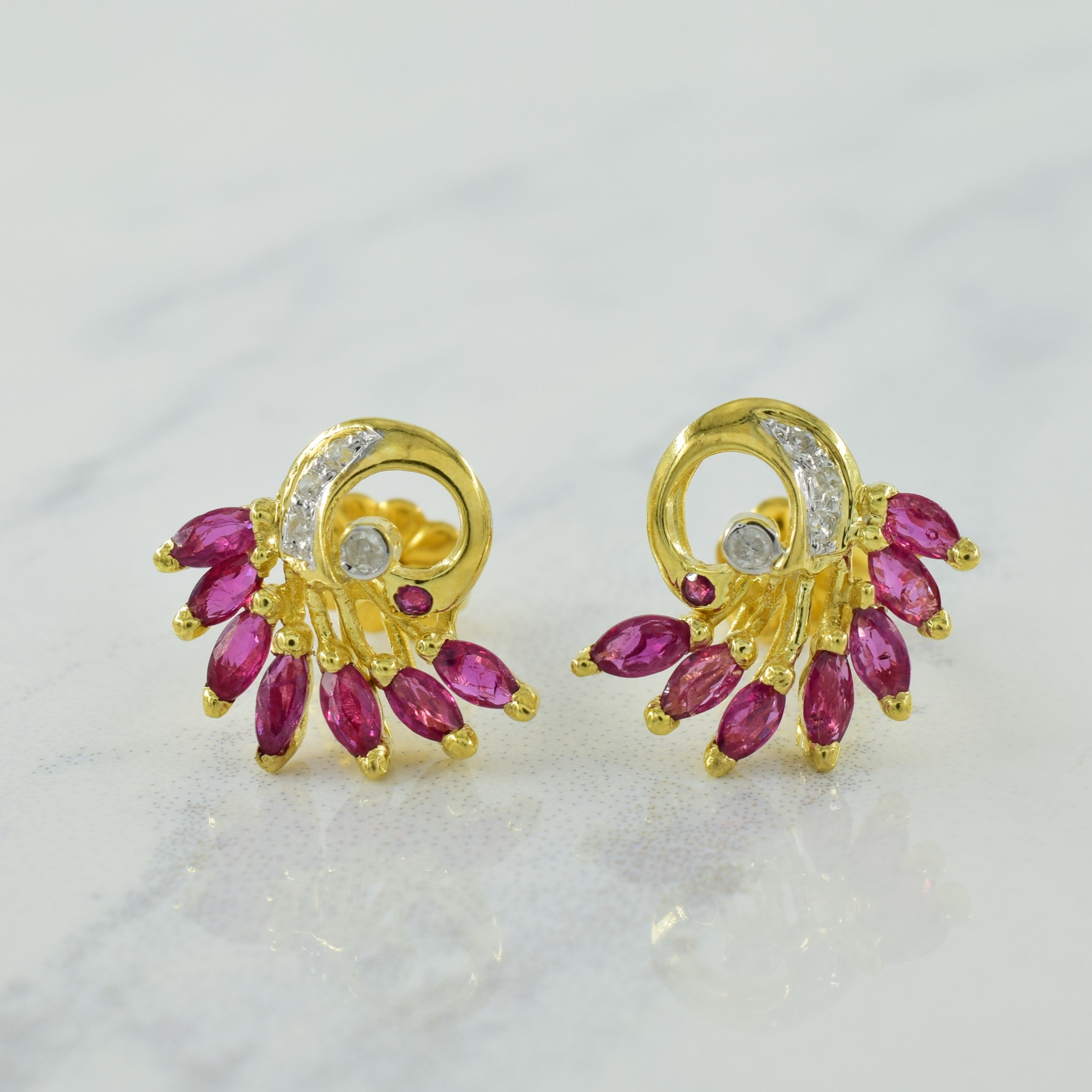 Ruby & Diamond Stud Earrings | 0.60ctw, 0.05ctw |