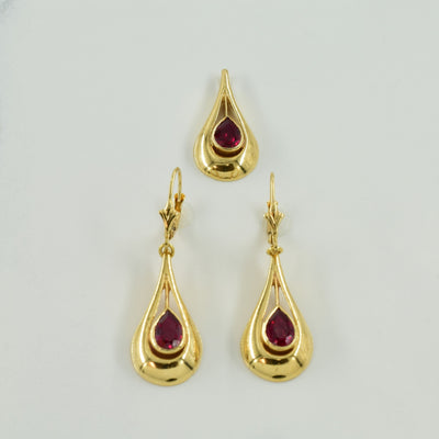 Synthetic Ruby Pendant & Earring Set | 3.00ctw |