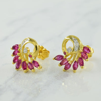 Ruby & Diamond Stud Earrings | 0.60ctw, 0.05ctw |