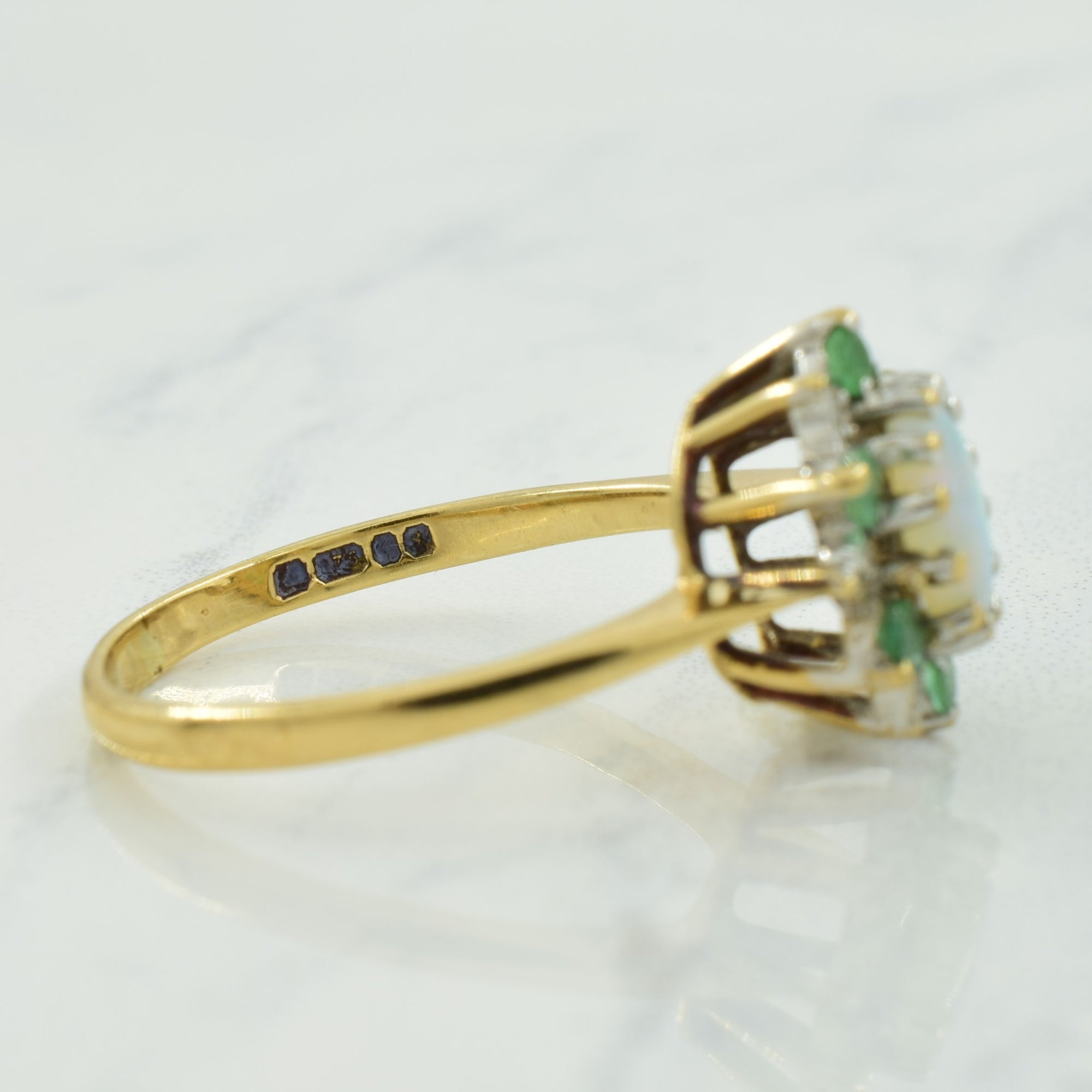 Vintage Opal Ring with Emerald & Diamond Halo | 0.50ctw, 0.03ctw | SZ 7.75 |
