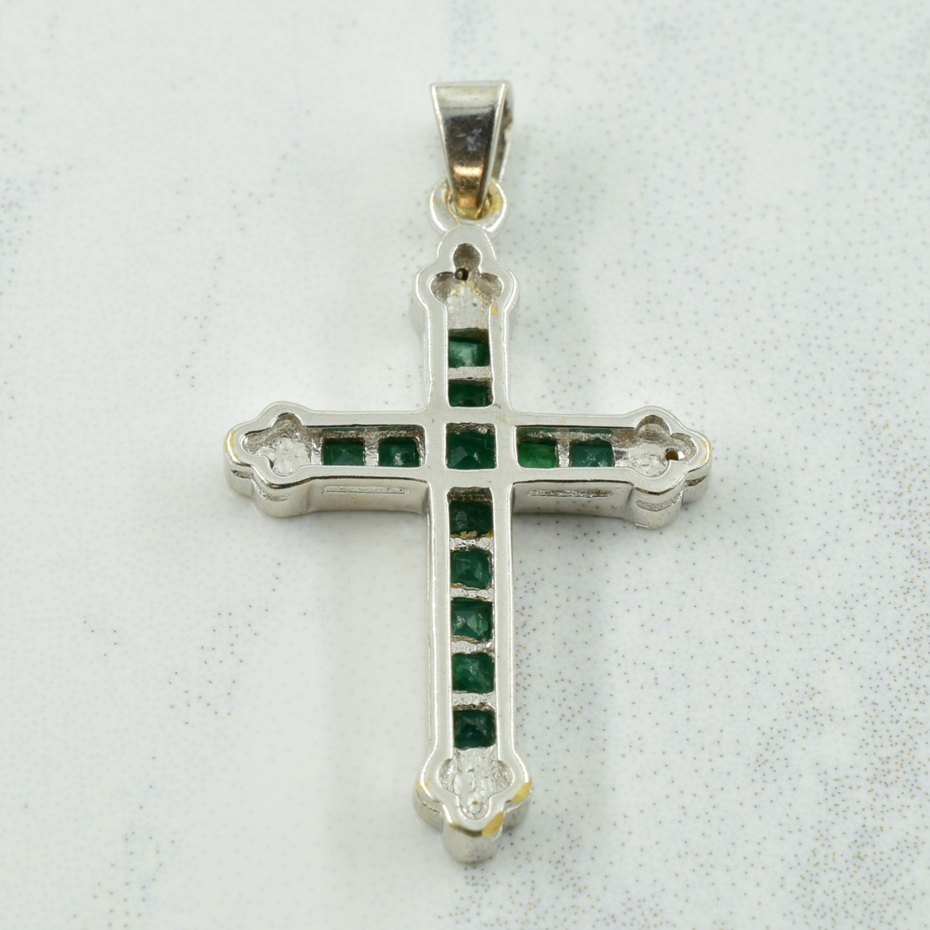 Emerald & Diamond Cross Pendant | 0.25ctw, 0.02ctw |
