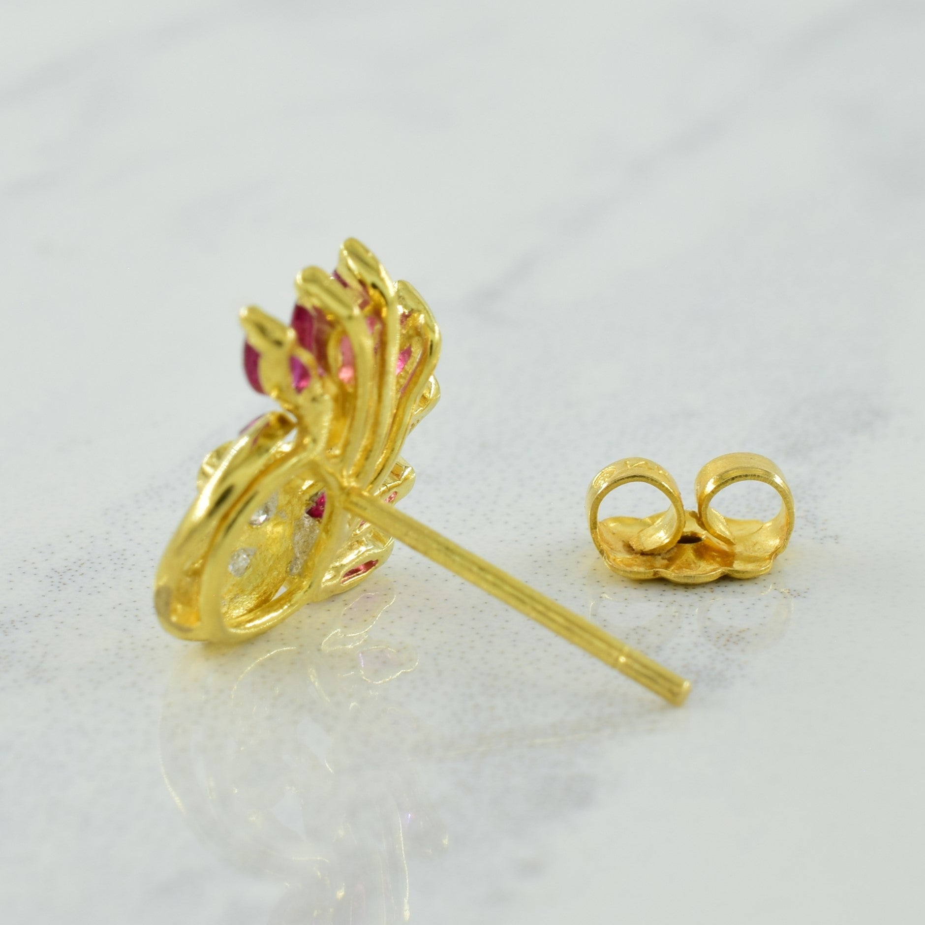 Ruby & Diamond Stud Earrings | 0.60ctw, 0.05ctw |