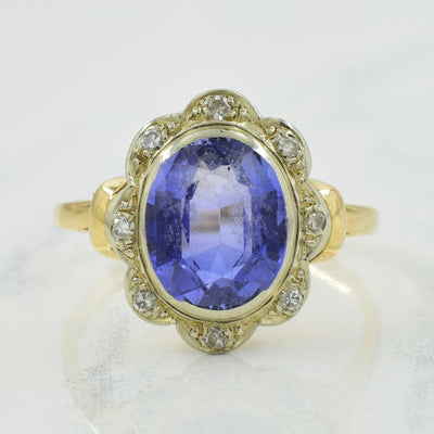 Synthetic Sapphire & Diamond Halo Cocktail Ring | 3.40ct, 0.08ctw | SZ 8 |