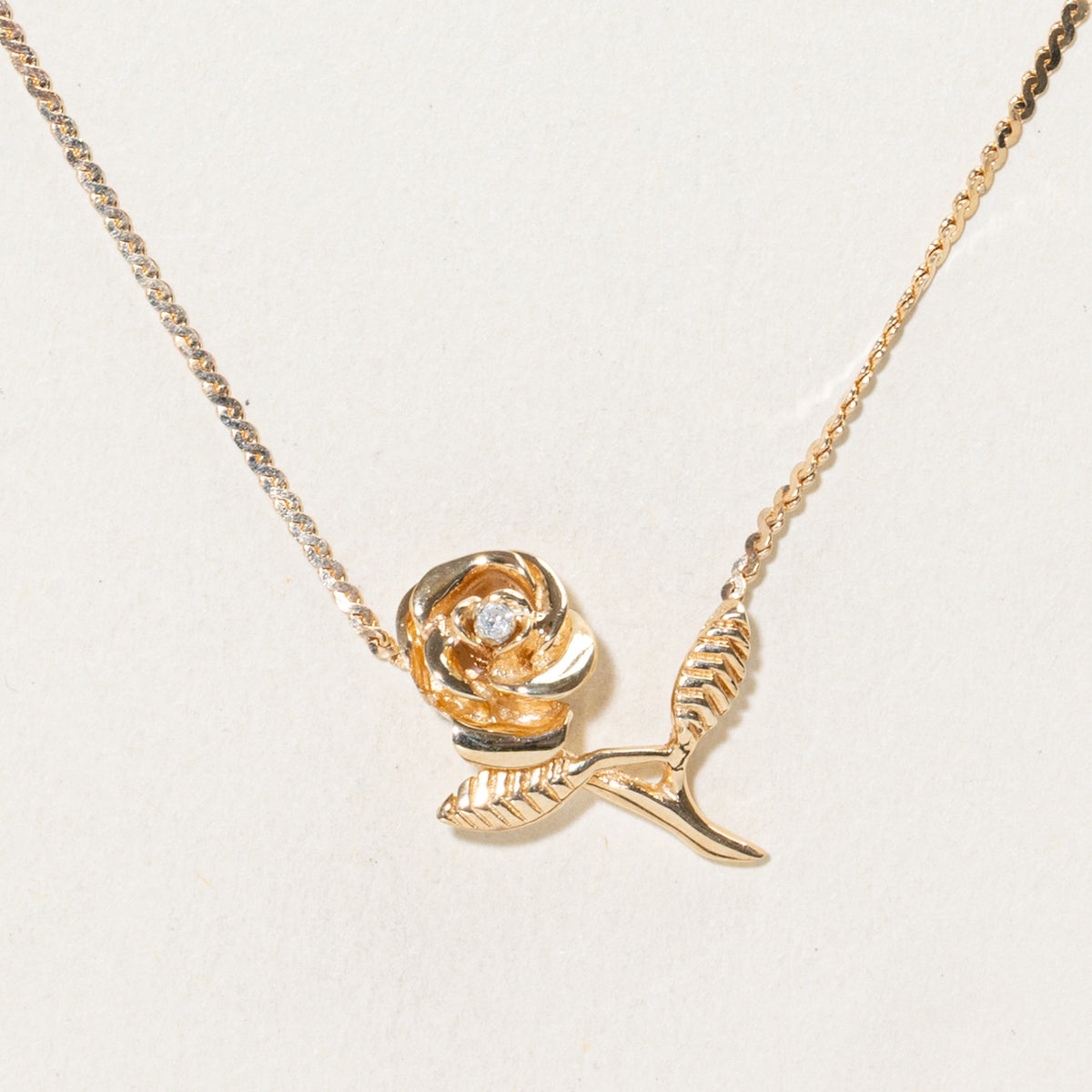 14k Diamond Rose Pendant Necklace | 15"