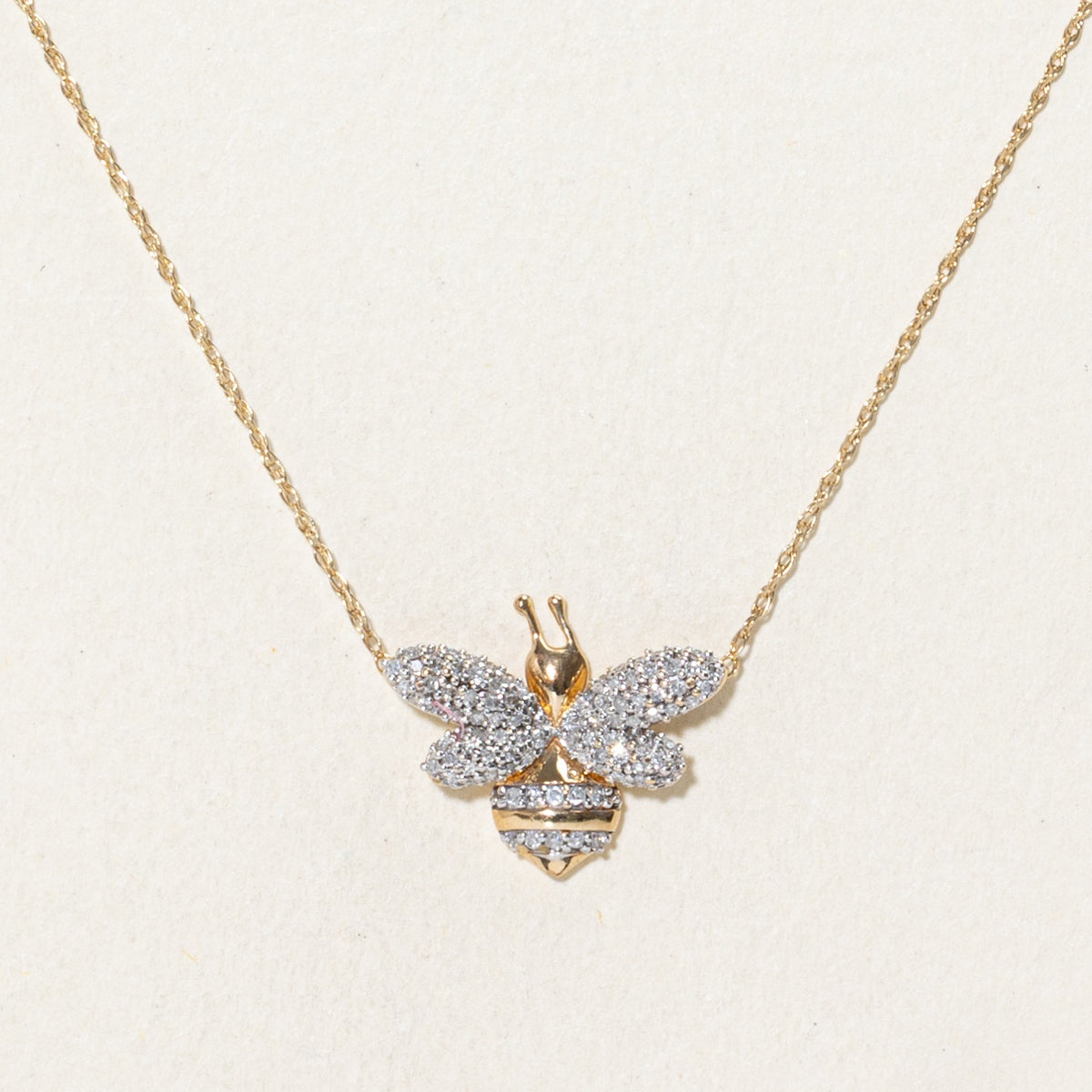 10k Pave Set Diamond Bee Pendant Necklace | 18"
