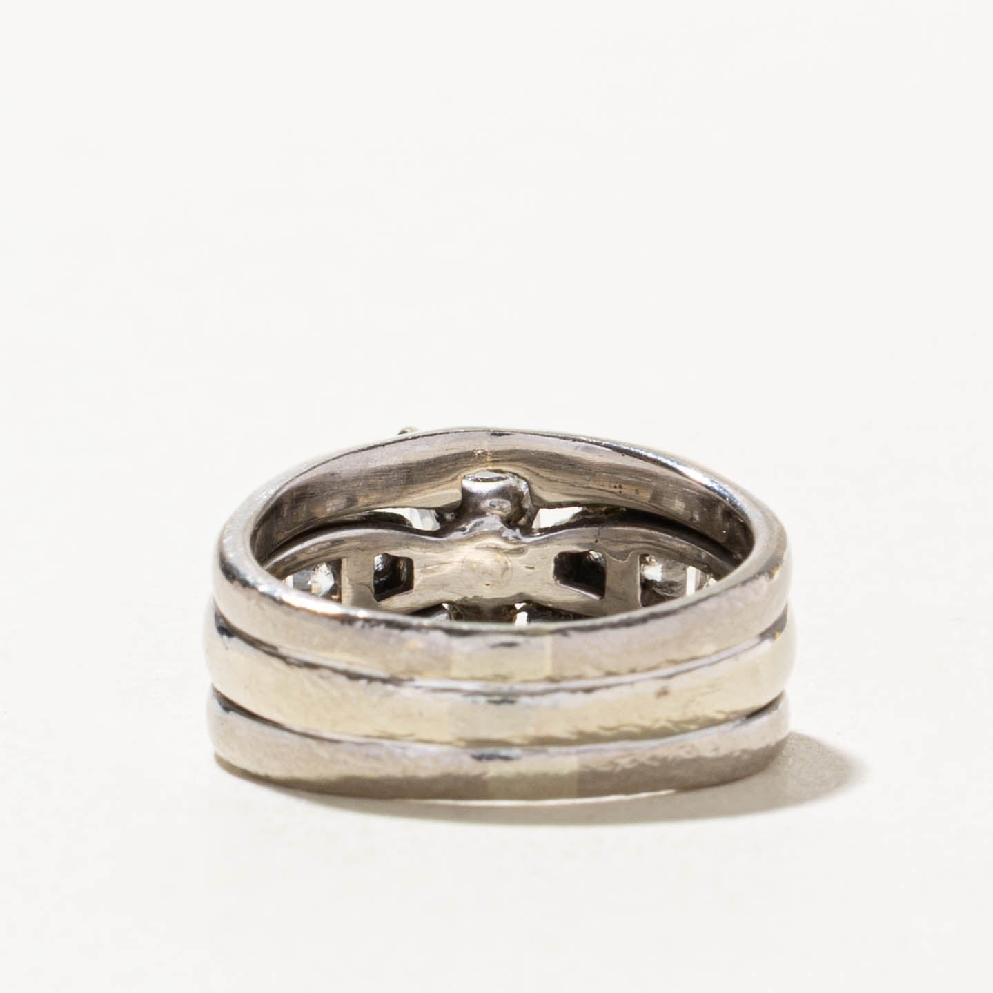 14k Princess Cut Diamond Grooved Chunky Ring | 0.68ct VVS2 F, 0.30ctw | SZ 5