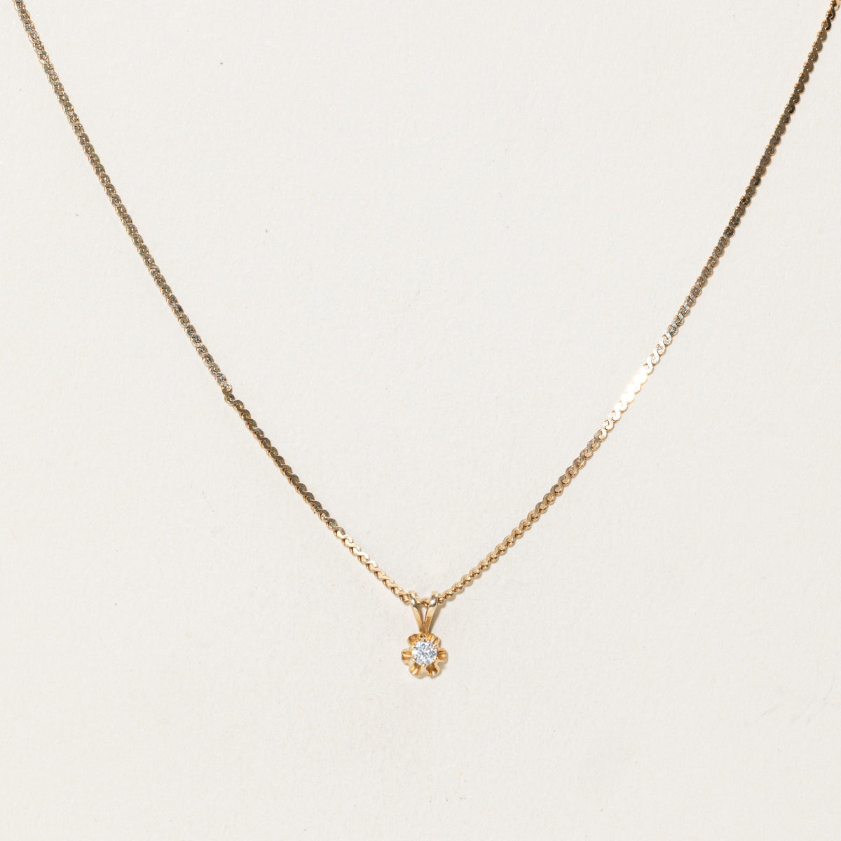 10k Belcher Set Diamond Pendant Necklace | 15"