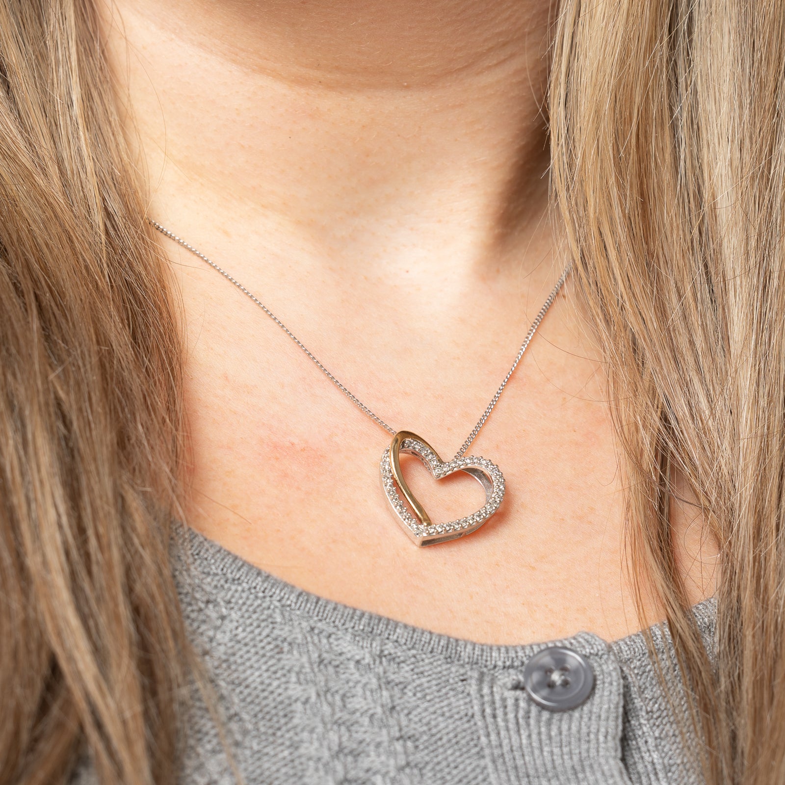 Two Tone Gold Diamond Heart Pendant | 0.42ctw |
