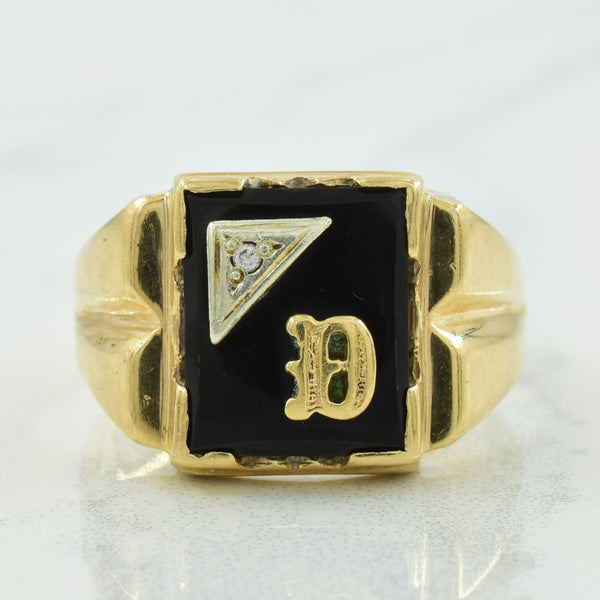 'D' Initialed Black Onyx & Diamond Ring | 3.40ct, 0.01ct | SZ 9.5 |