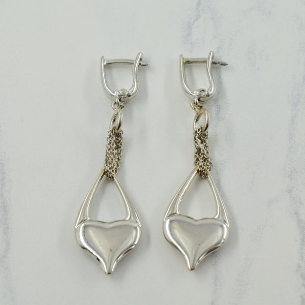 18k White Gold Drop Heart Earrings |