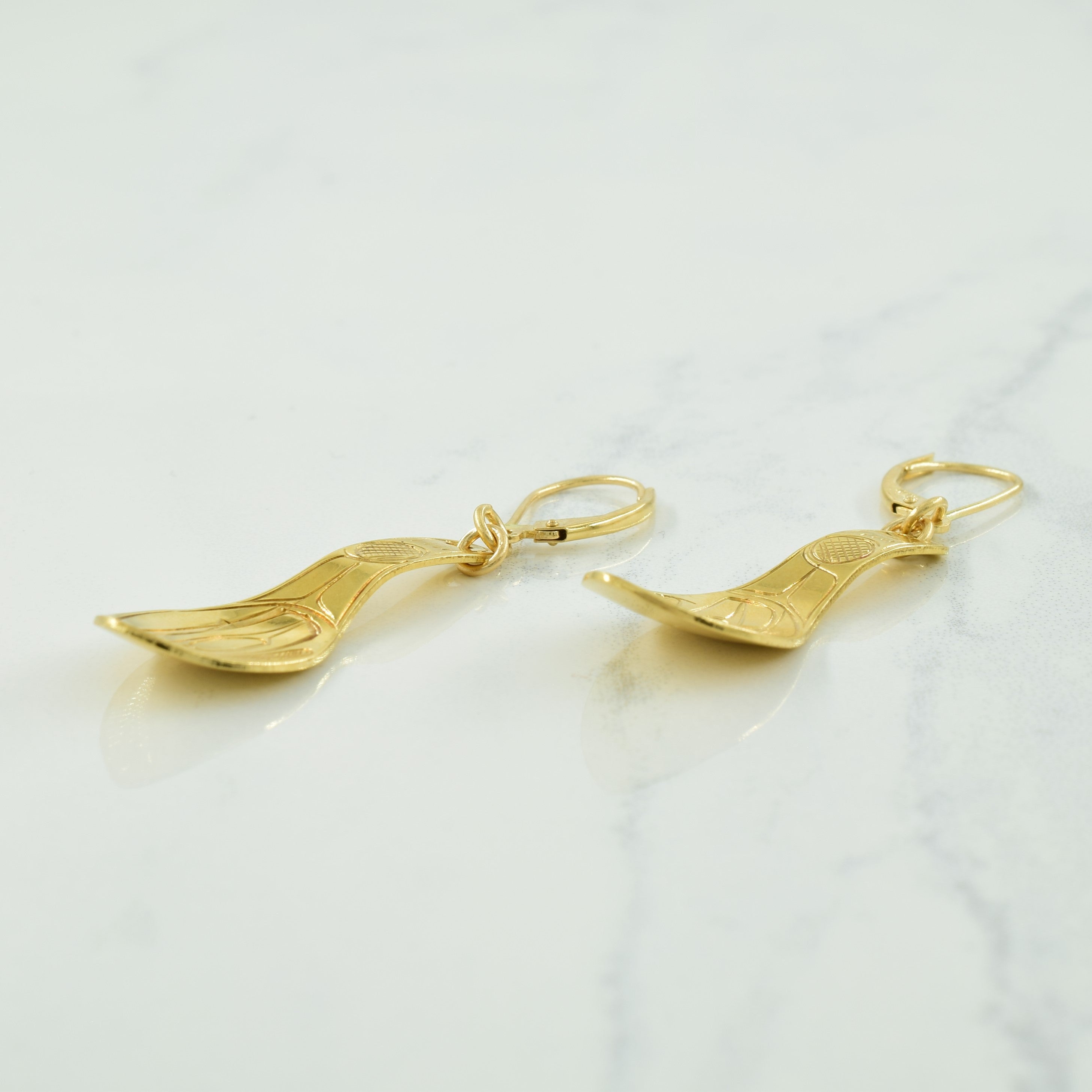 14k Yellow Gold Indigenous Art Drop Earrings |