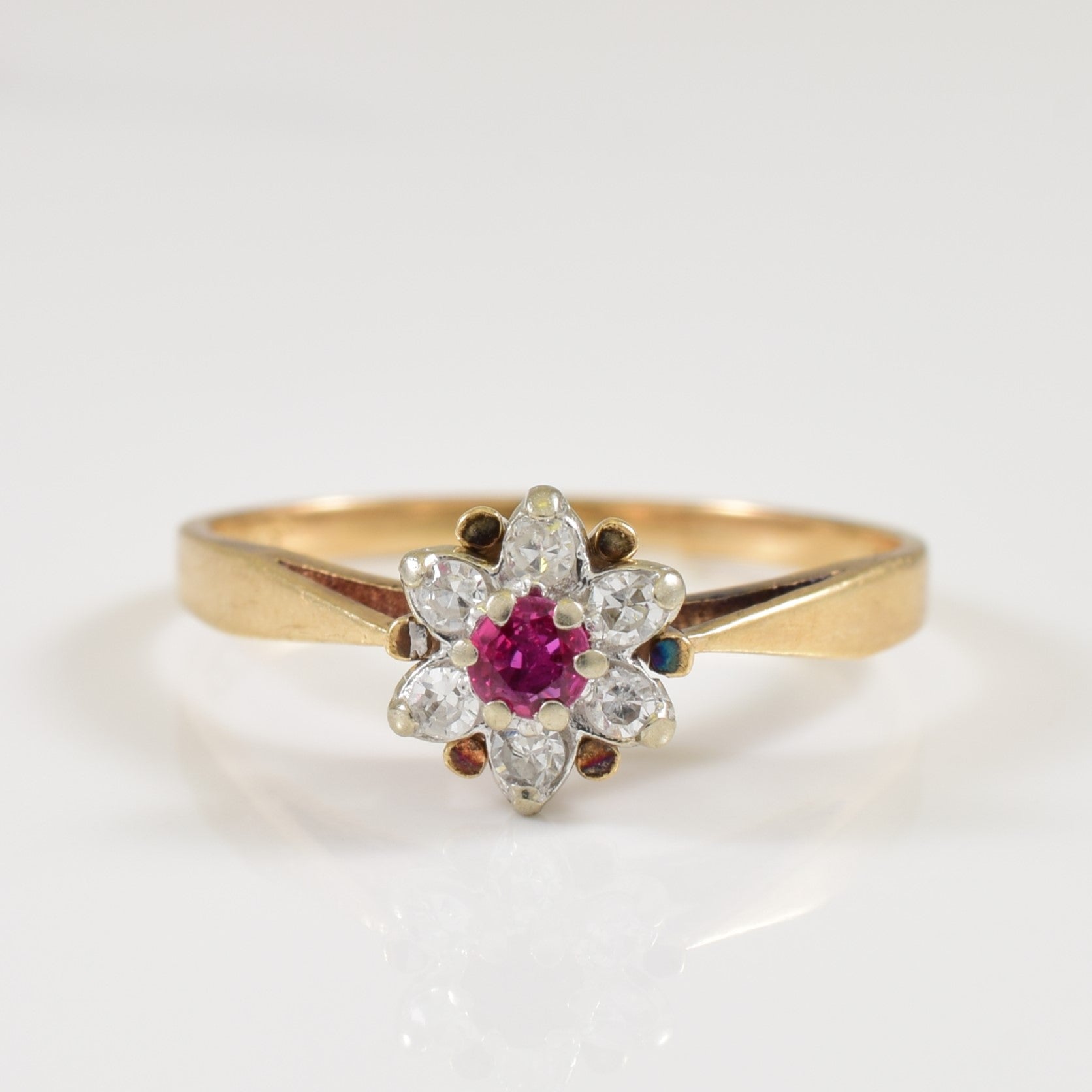Diamond& Ruby Cathedral Ring | 0.10ctw, 0.09ct | SZ 5.75 |