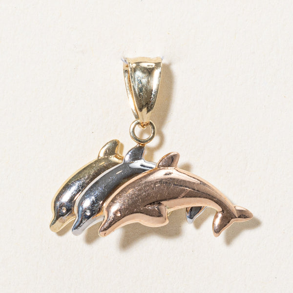 10k Tri Tone Gold Dolphin Pendant