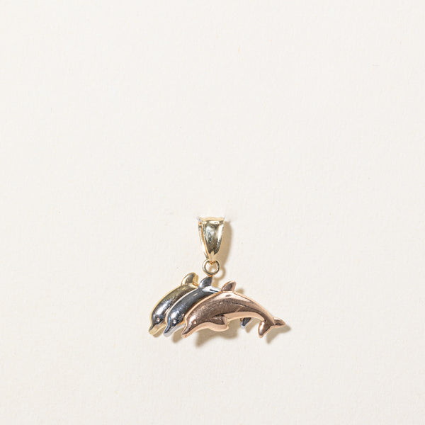 10k Tri Tone Gold Dolphin Pendant