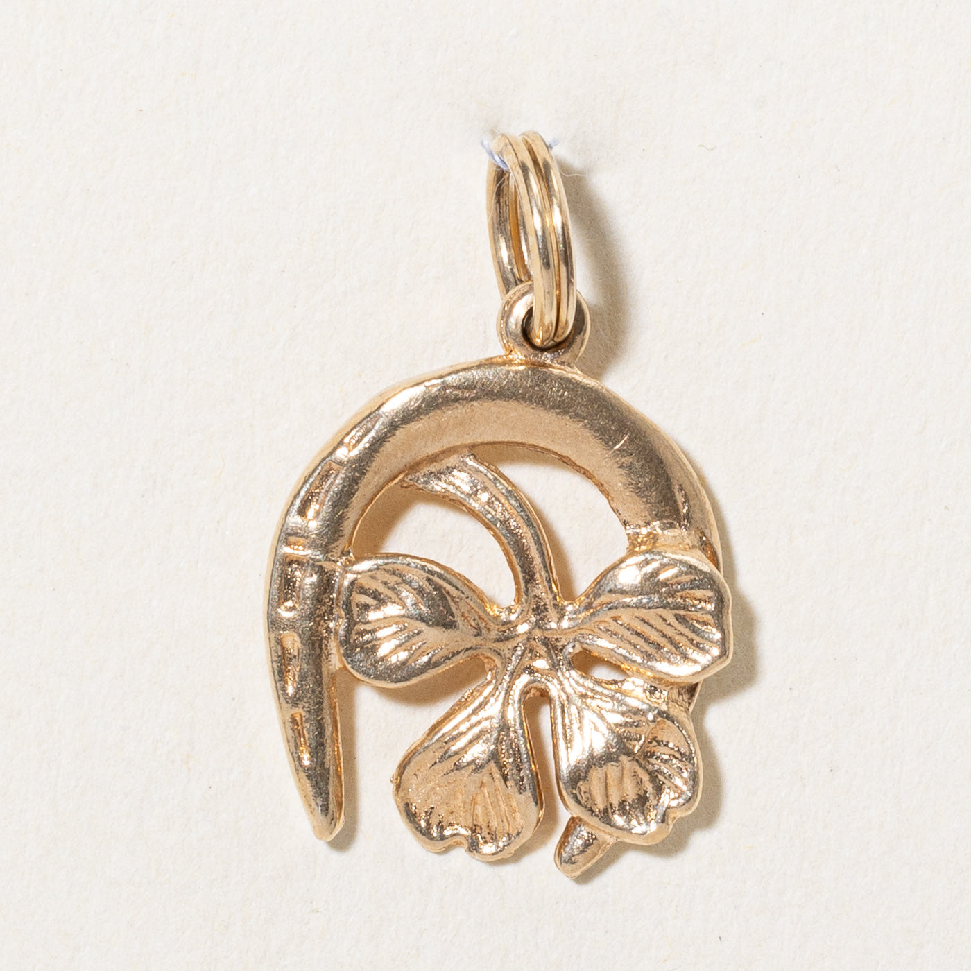 14k Yellow Gold Horseshoe & Four Leaf Clover