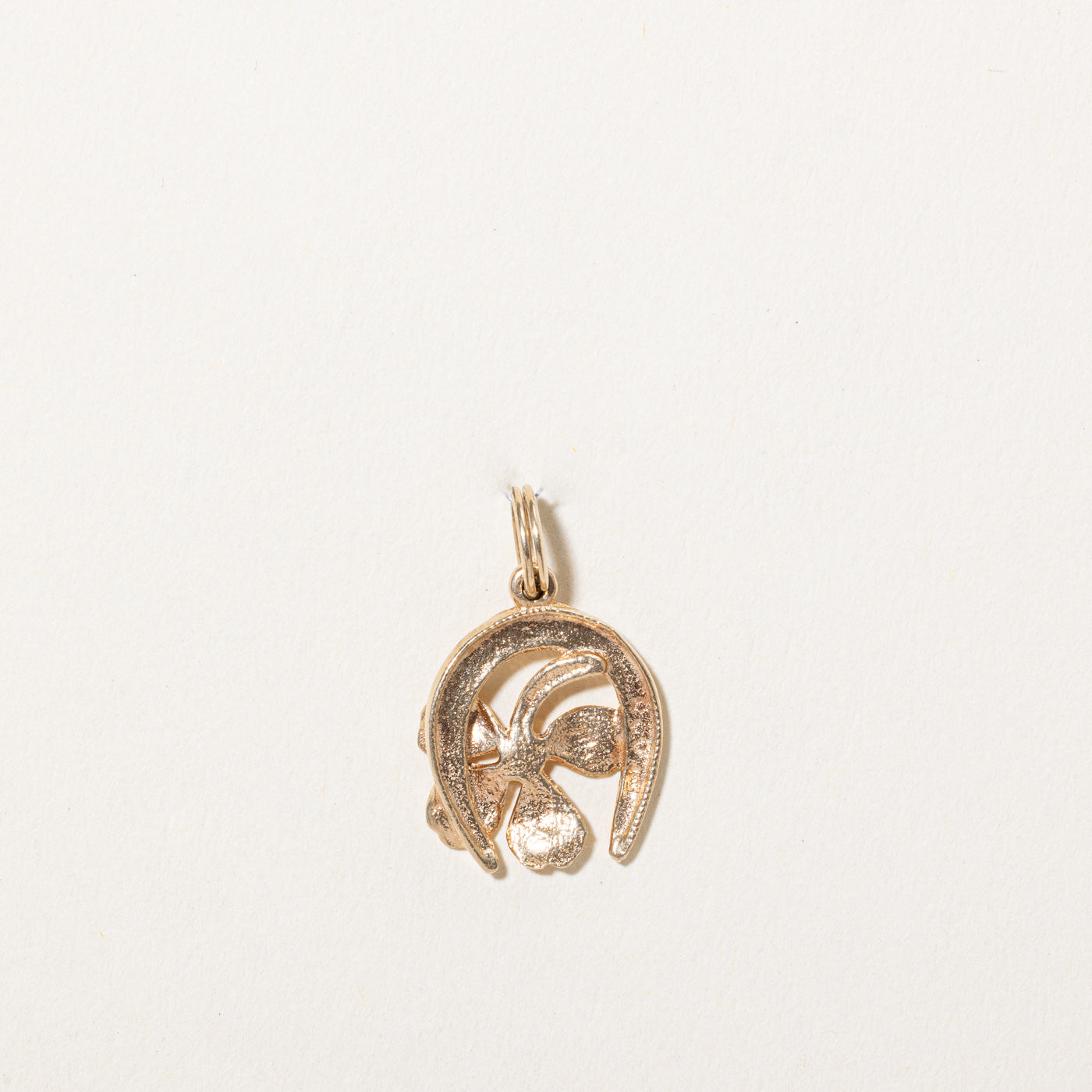 14k Yellow Gold Horseshoe & Four Leaf Clover