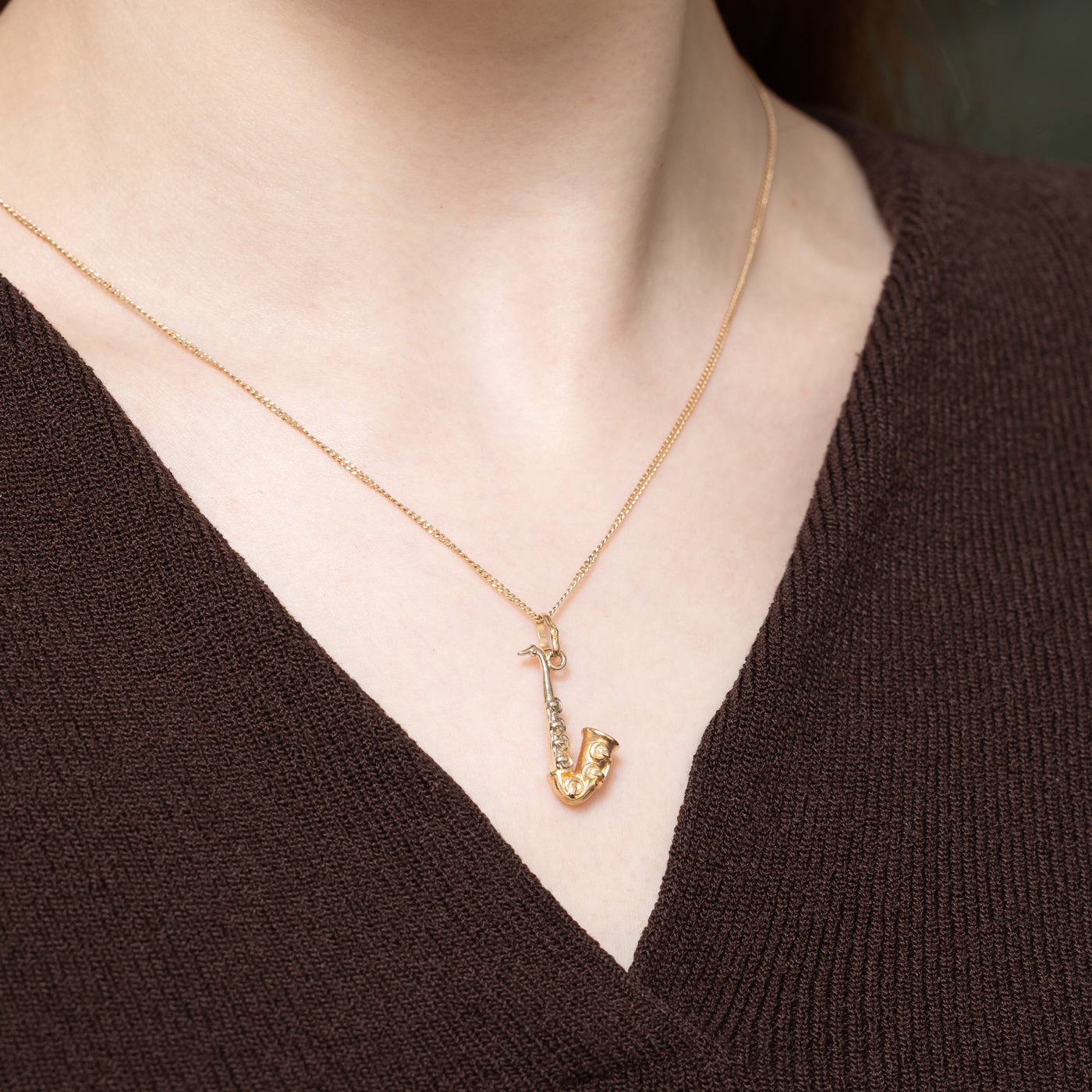 14k Two Tone Gold Saxophone Charm