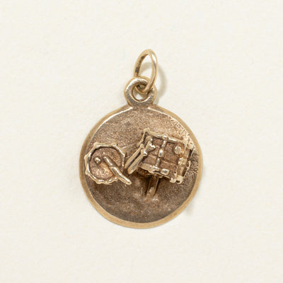 10K Yellow Gold Engraved Drum Pendant