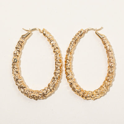 Large 18k Yellow Gold Oval Hoop Earrings
