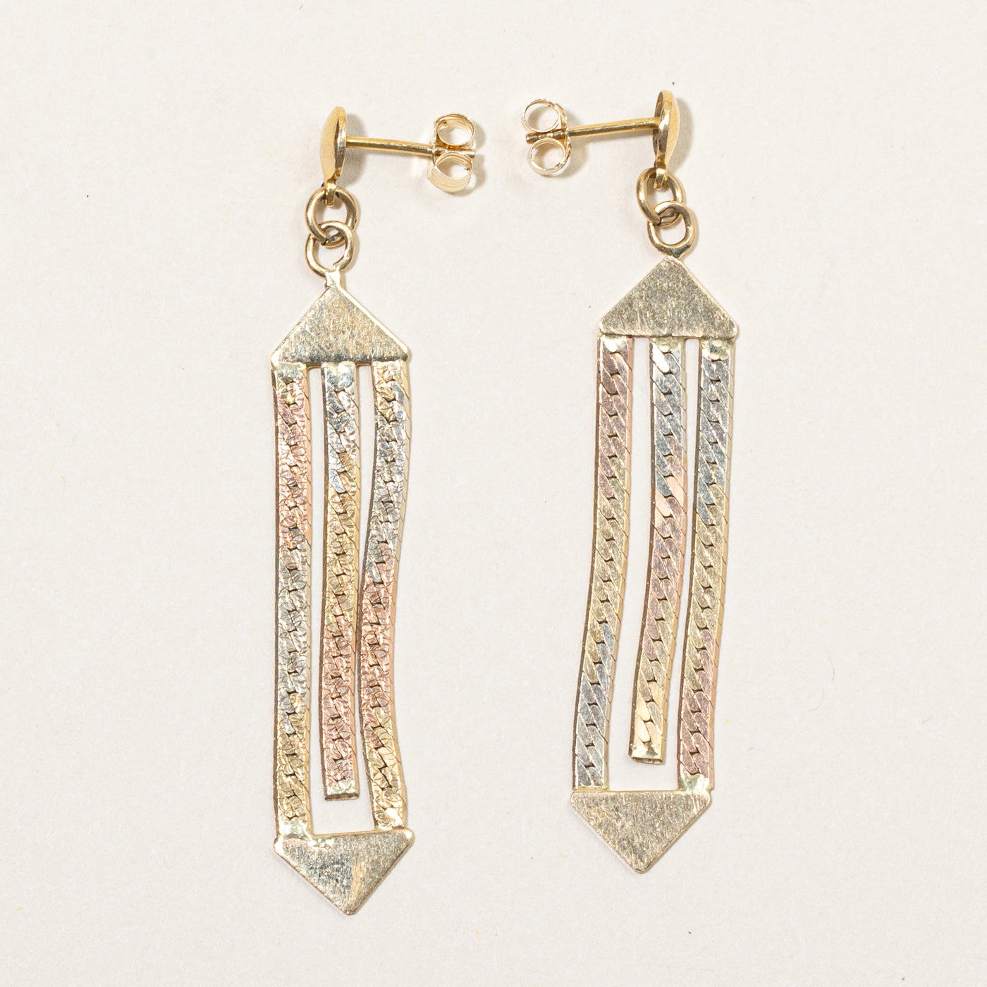 14k Tri Tone Drop Chain Link Earrings