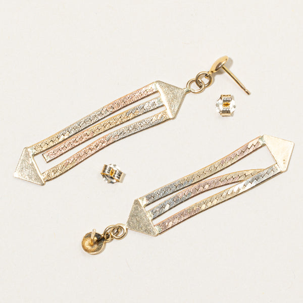 14k Tri Tone Drop Chain Link Earrings