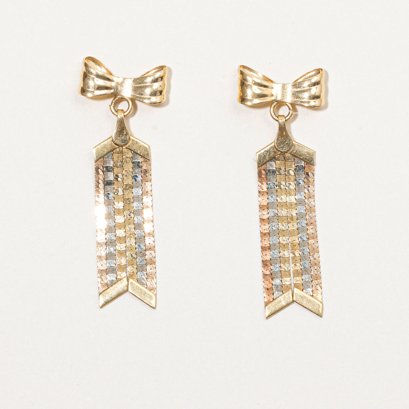 18k Tri Tone Gold Bow Earrings