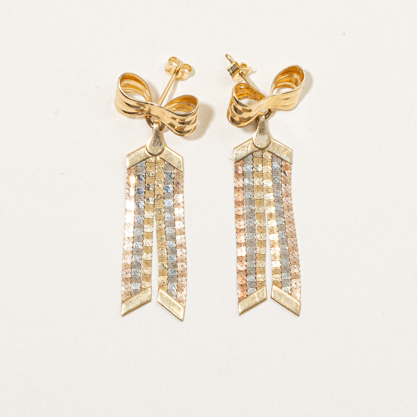 18k Tri Tone Gold Bow Earrings