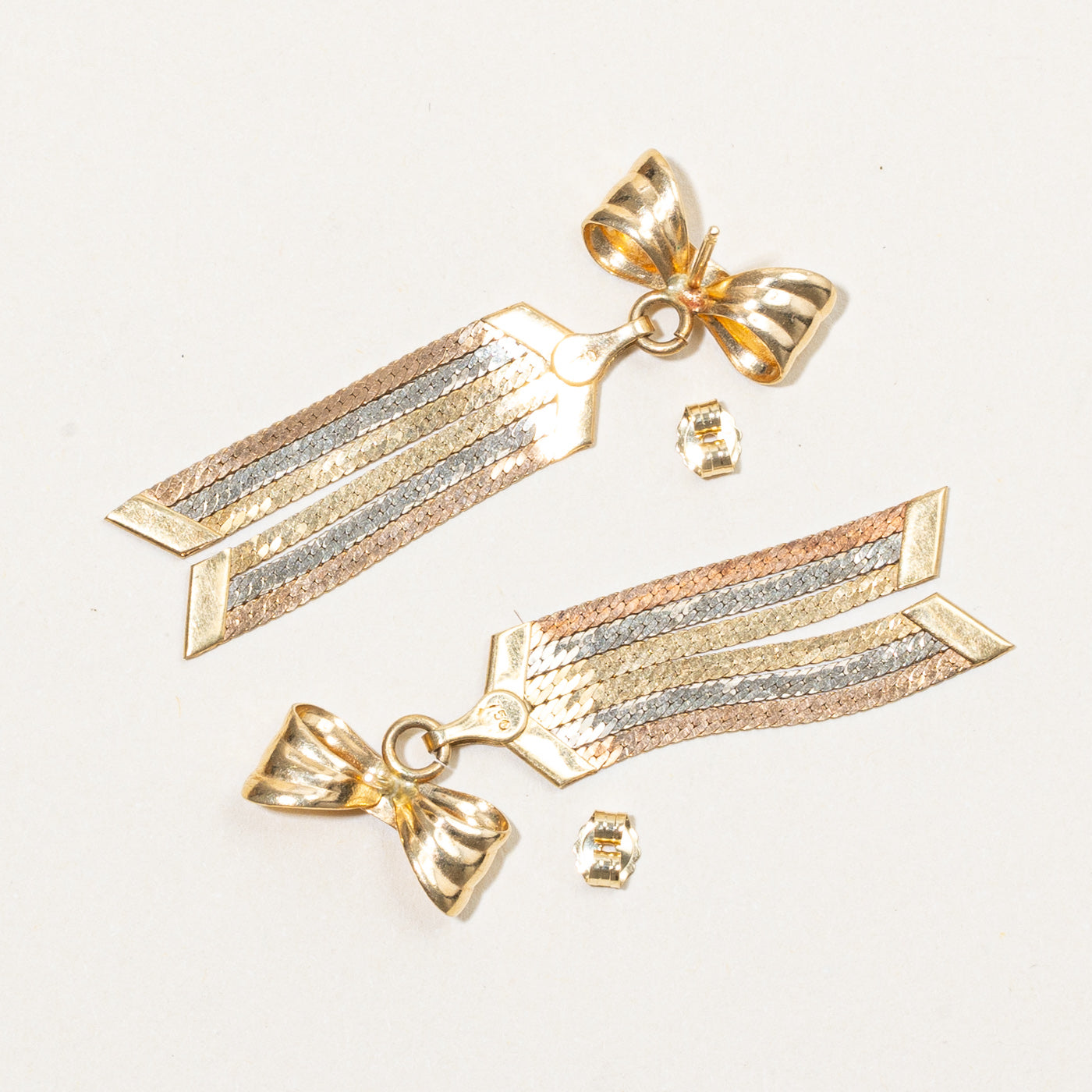 18k Tri Tone Gold Bow Earrings