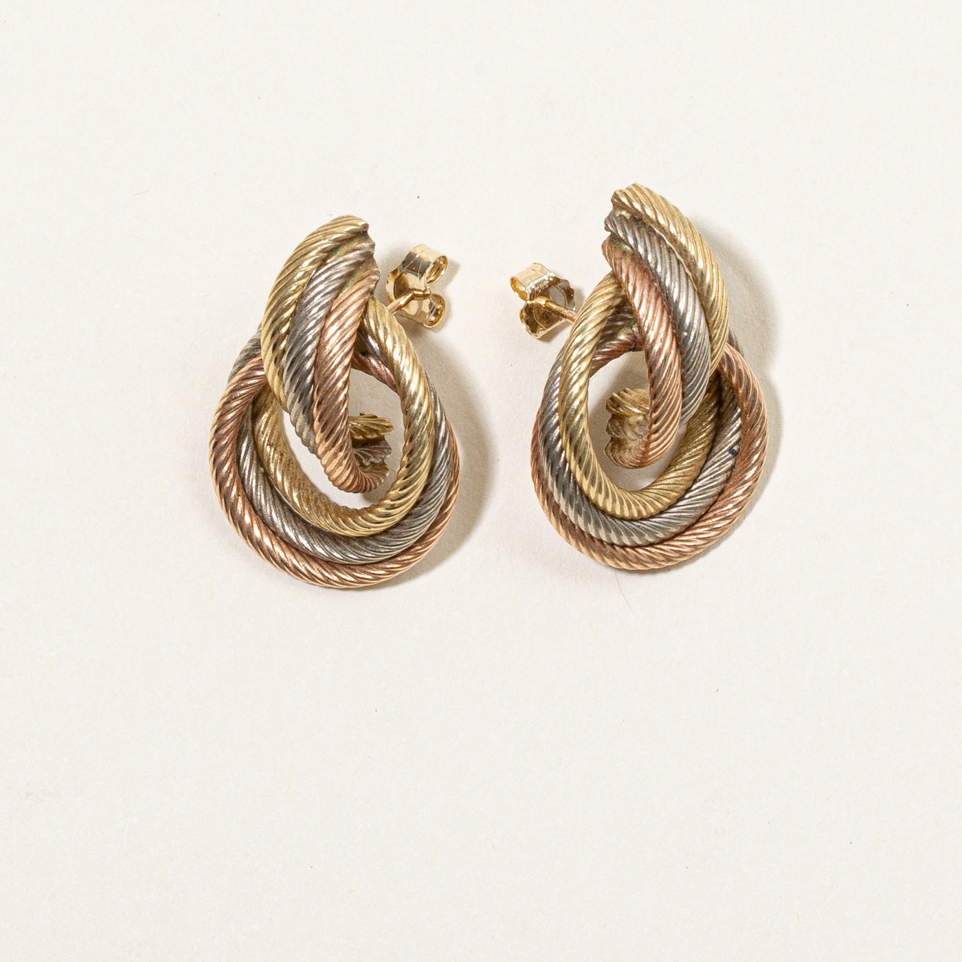 14k Tri Tone Gold Knot Earrings