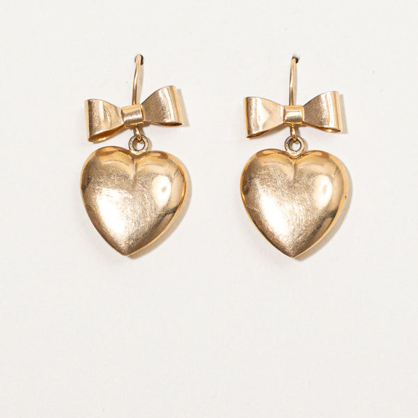 14k Yellow Gold Bow & Heart Earrings