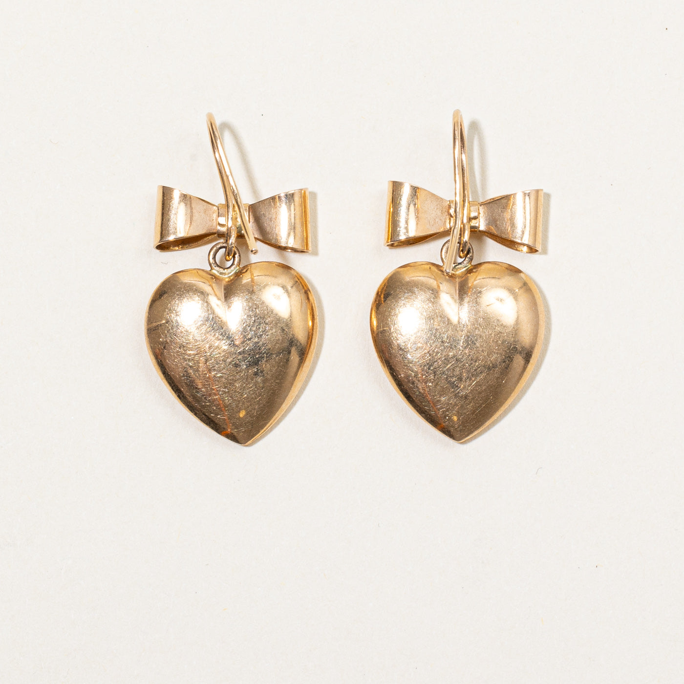 14k Yellow Gold Bow & Heart Earrings